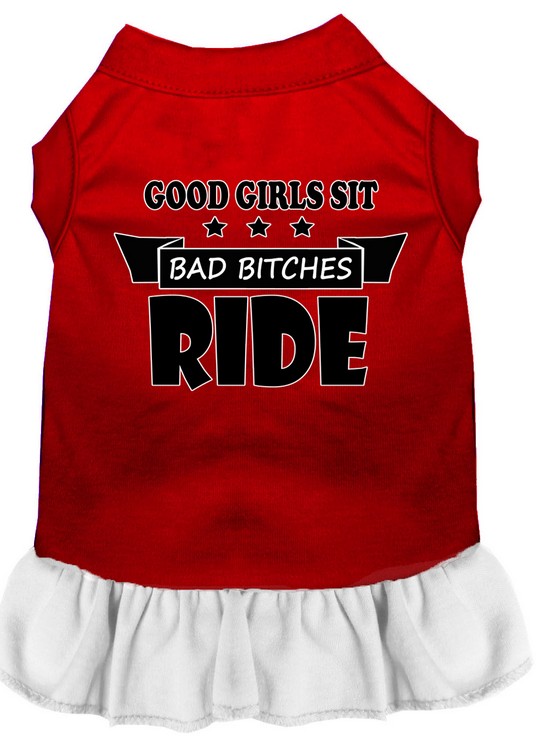 Bitches Ride Screen Print Dog Dress Red with White Med